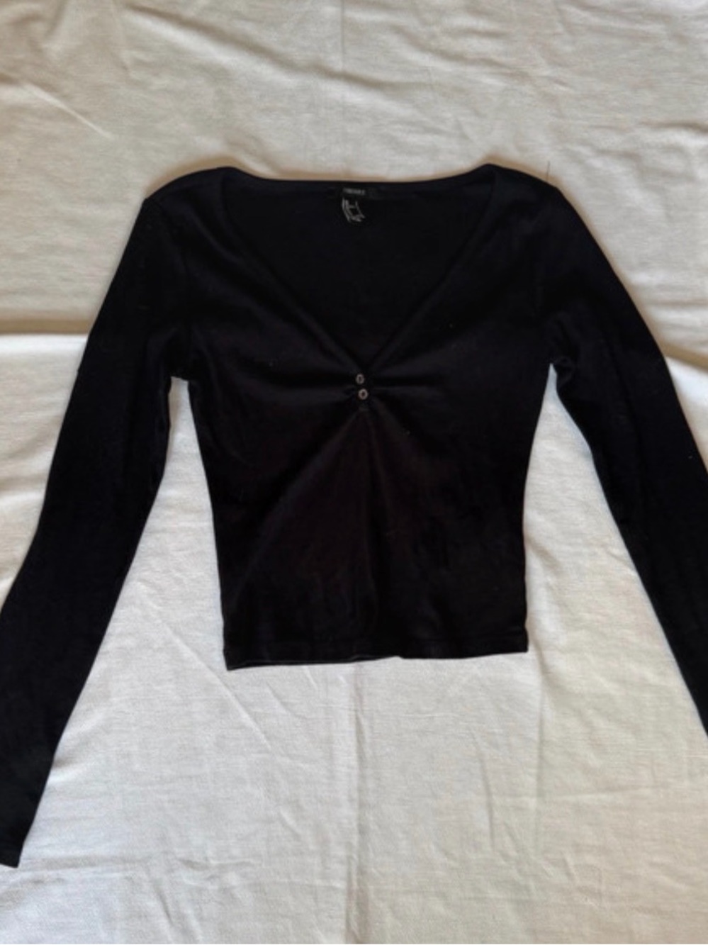Forever 21 Black Long-Sleeve V-Neck Buttoned Front Top